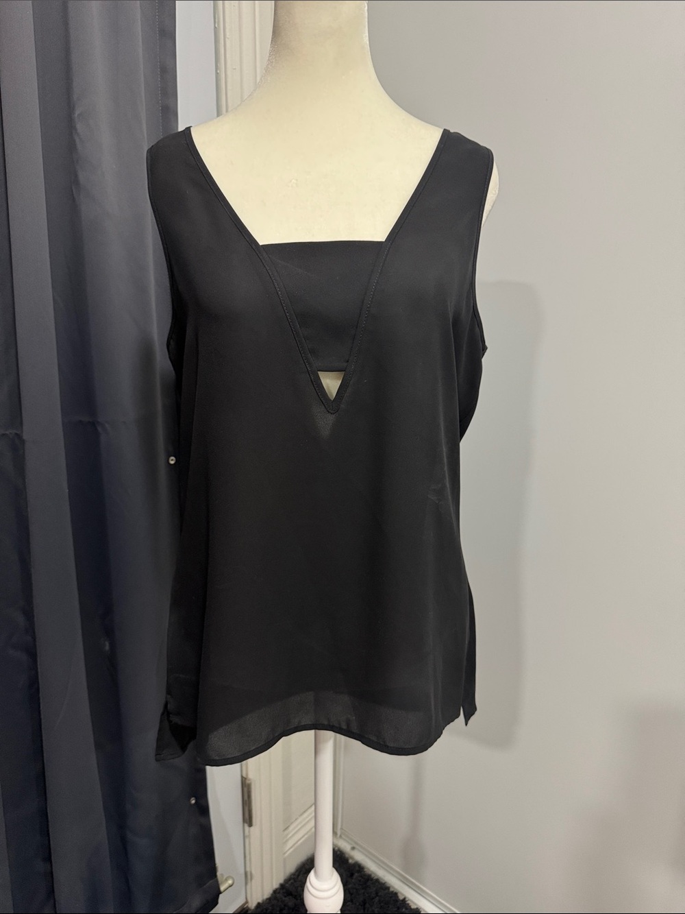 Express Sexy Peek-a-Boo Black Sleeveless V-Neck Chiffon Tank Top S